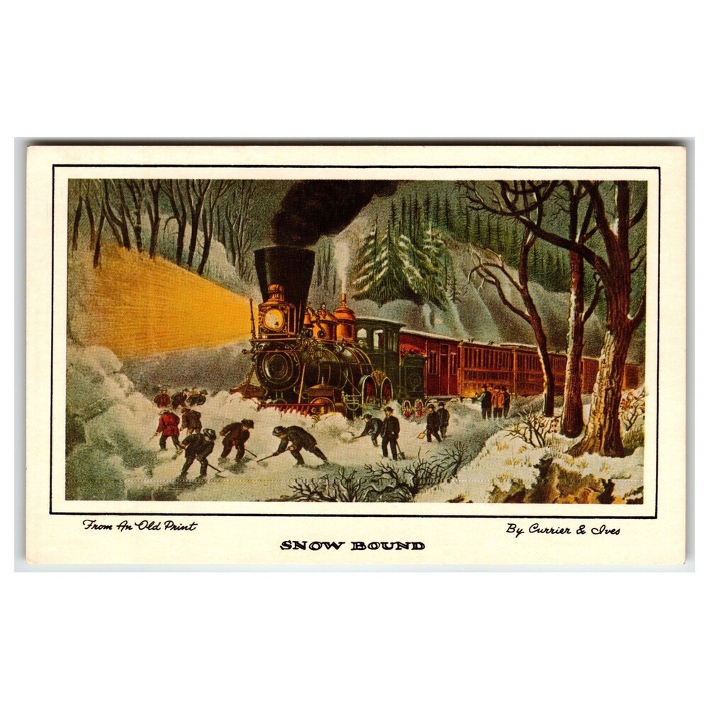 Currier & Ives SNOW BOUND Train Winter Scene Steam Locomotive Postcard